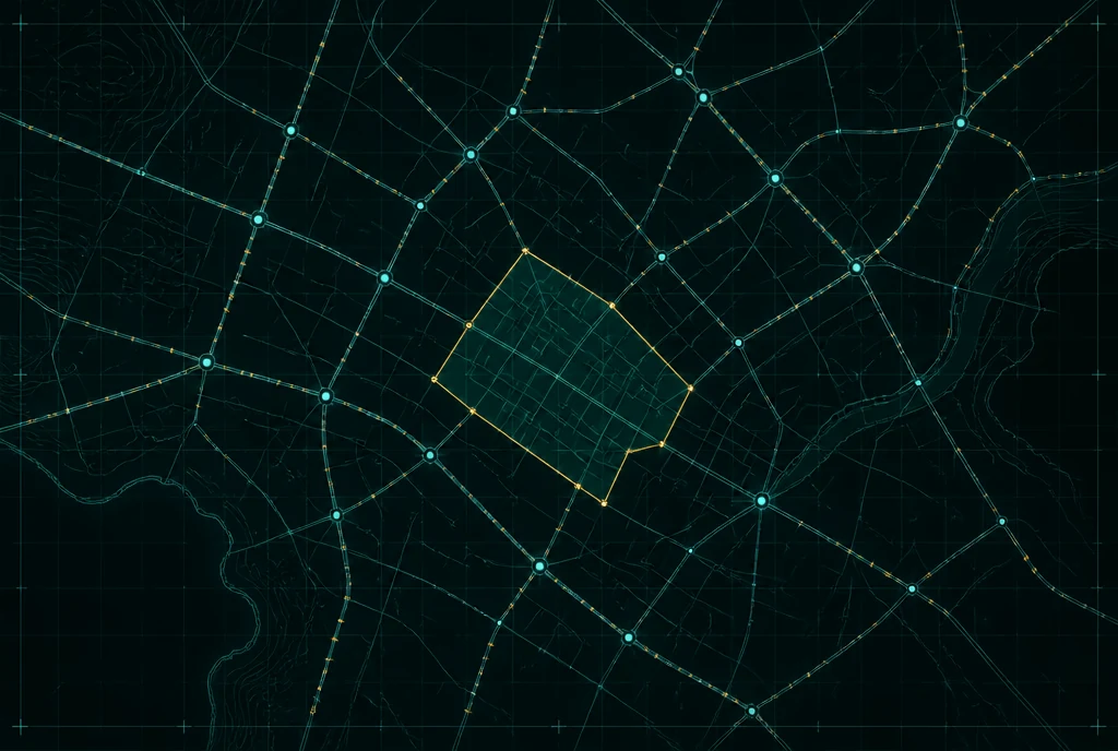 GPS点が道路中心線にスナップ補正される精密なGISグリッドのイメージ